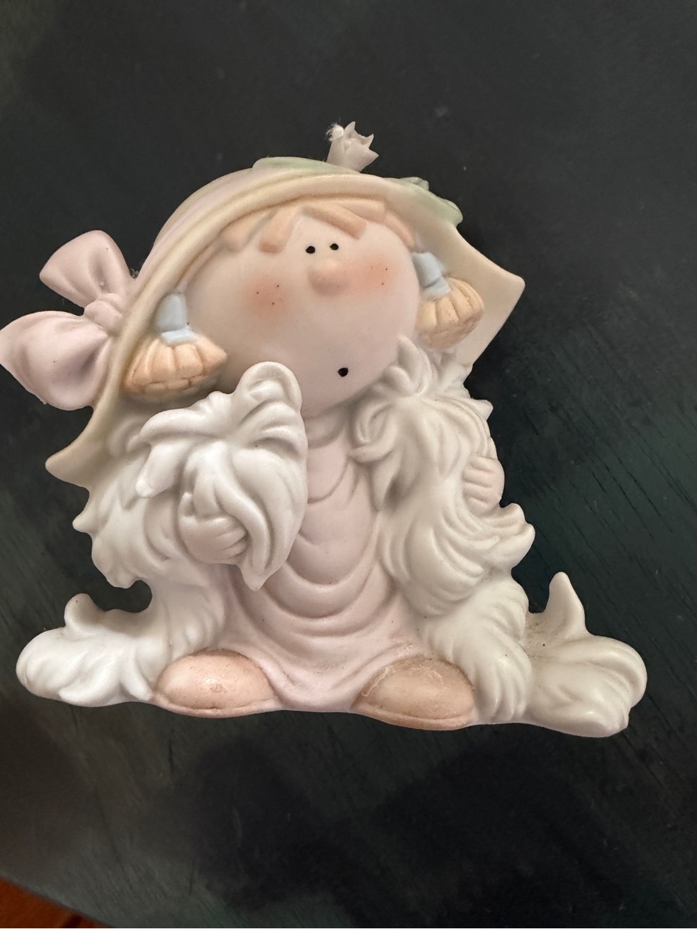 Bumkins Cream and Pink Plush-Look Girl Figurine with Bow